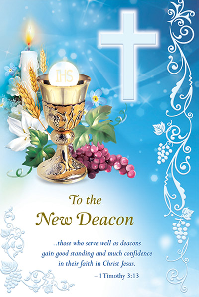 82291 deacon ordination - 4 1/2 x 6 3/4 - pearl foild decor & embossed